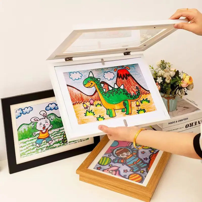 Magnetic Wooden Flip Art Photo Frame, A4 Photo Frame, DIY Photo Frame, Children's Storage Display Frame, Home Decoration